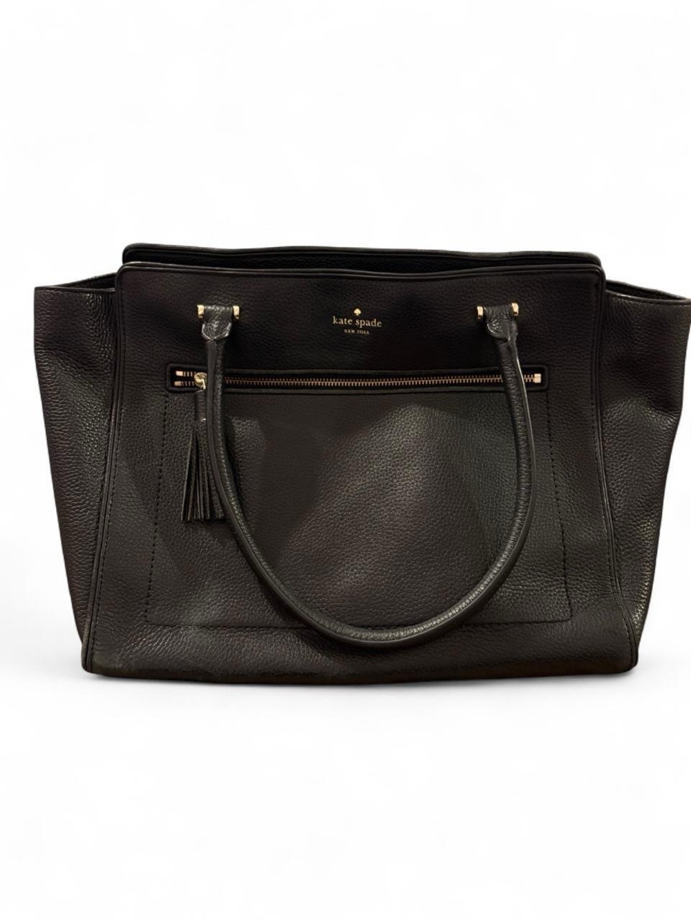 kate spade Black Pebbled Leather Tote with Tassel